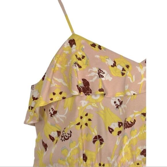 Tibi Silk Floral Abstract Mini Ruffle Tunic Dress Size 8 Yellow Pink Floral - Picture 12 of 14